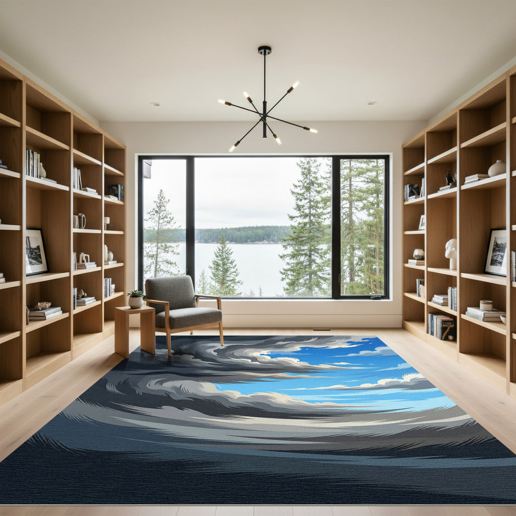 Dramatic Gray Swirls And Blue Sky Rug