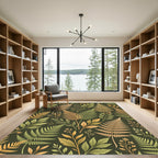 Lush Green and Gold Fern Forest Rug