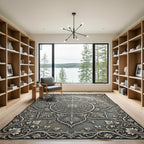 Elegant Silver Ornate Floral Medallion Rug