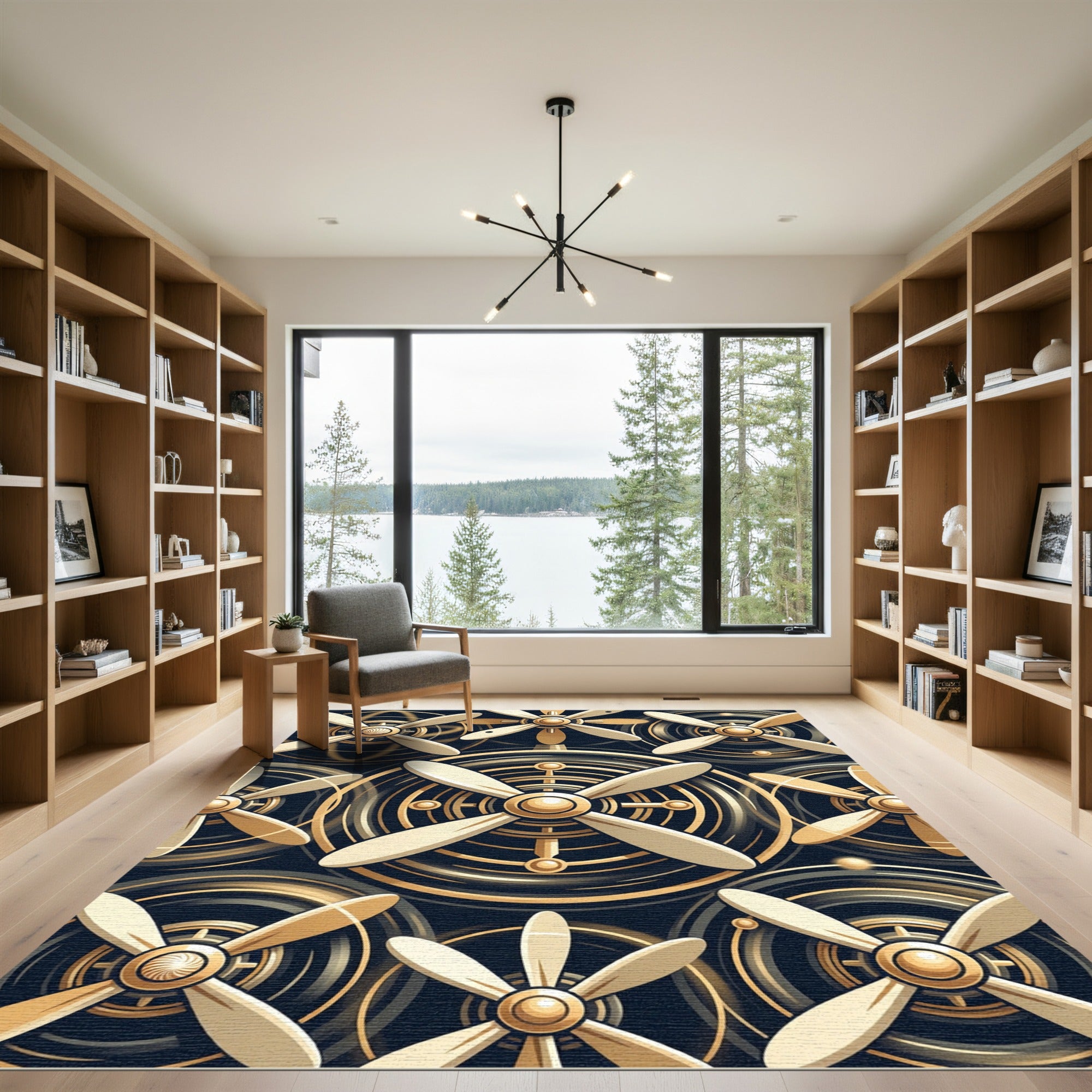 Gold Propeller Abstract Circular Design Rug
