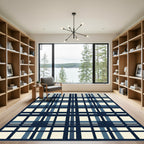Navy and Cream Plaid Grid Rug