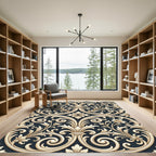 Cream Acanthus Leaf Scrollwork Rug