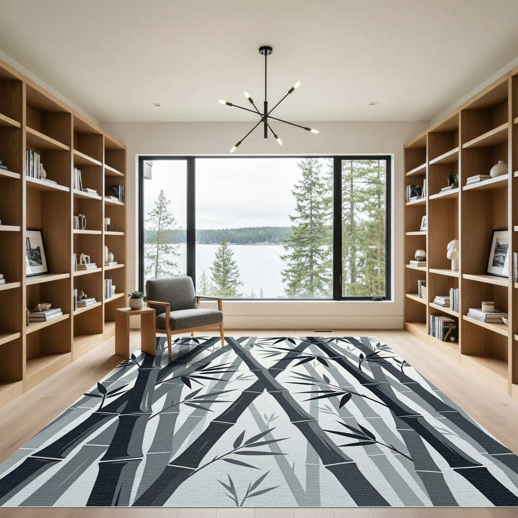 Monochrome Bamboo Forest Grove Rug