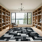 Monochrome Geometric Wood Grain Blocks Rug