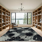 Monochrome Black and Gray Ink Splatter Rug