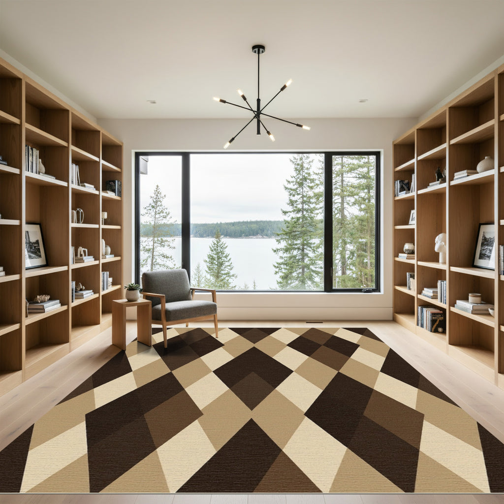 Warm Brown Diamond Geometric Repeat Rug