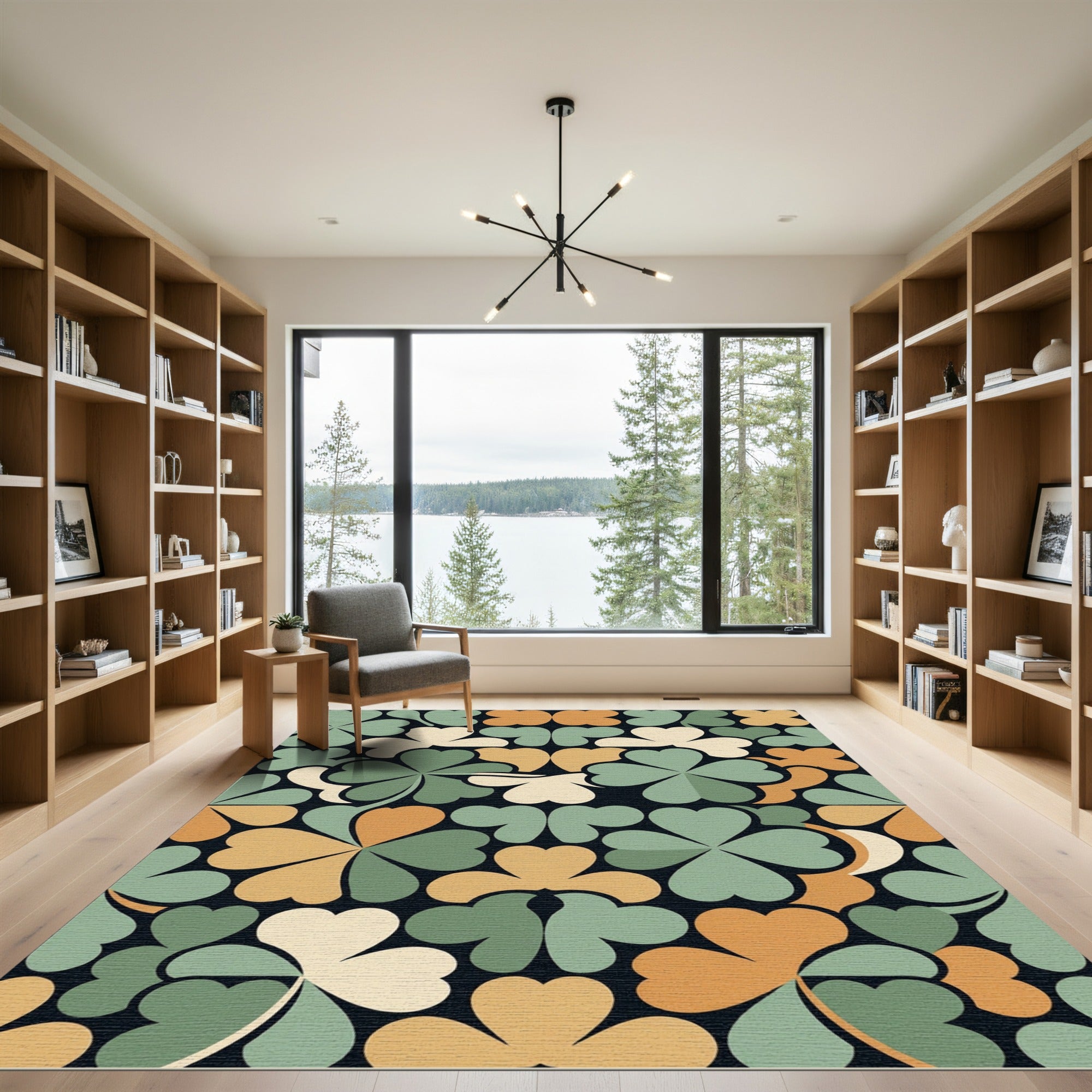 Midcentury Sage and Ochre Clover Tile Rug