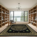 Black Gold Floral Mandalas Border Rug