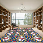 Pink Flamingo Blue Yellow Floral Medallions Rug