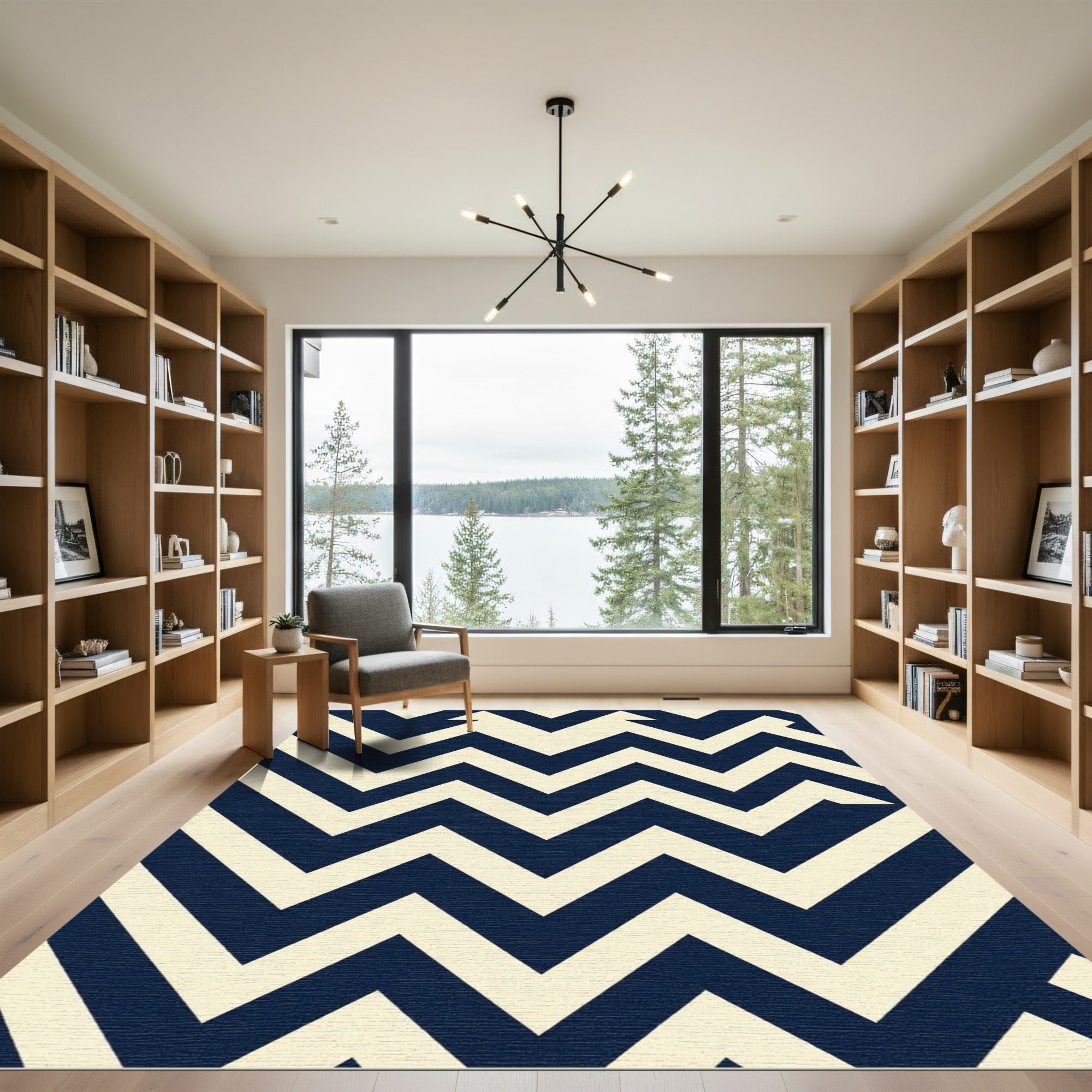 Navy and Cream Sharp Chevron Zigzag Rug