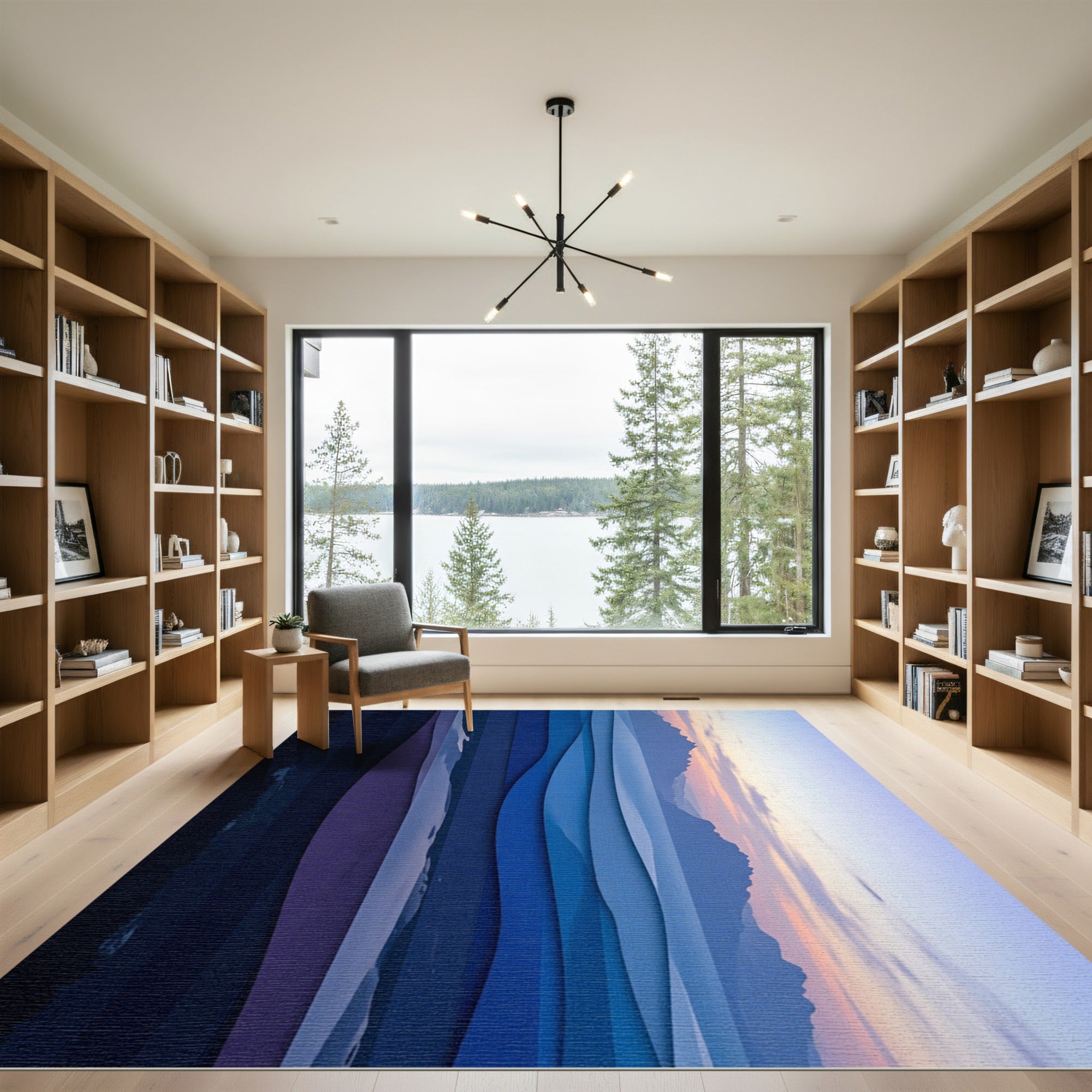Layered Blue Mountain Sunset Abstract Rug