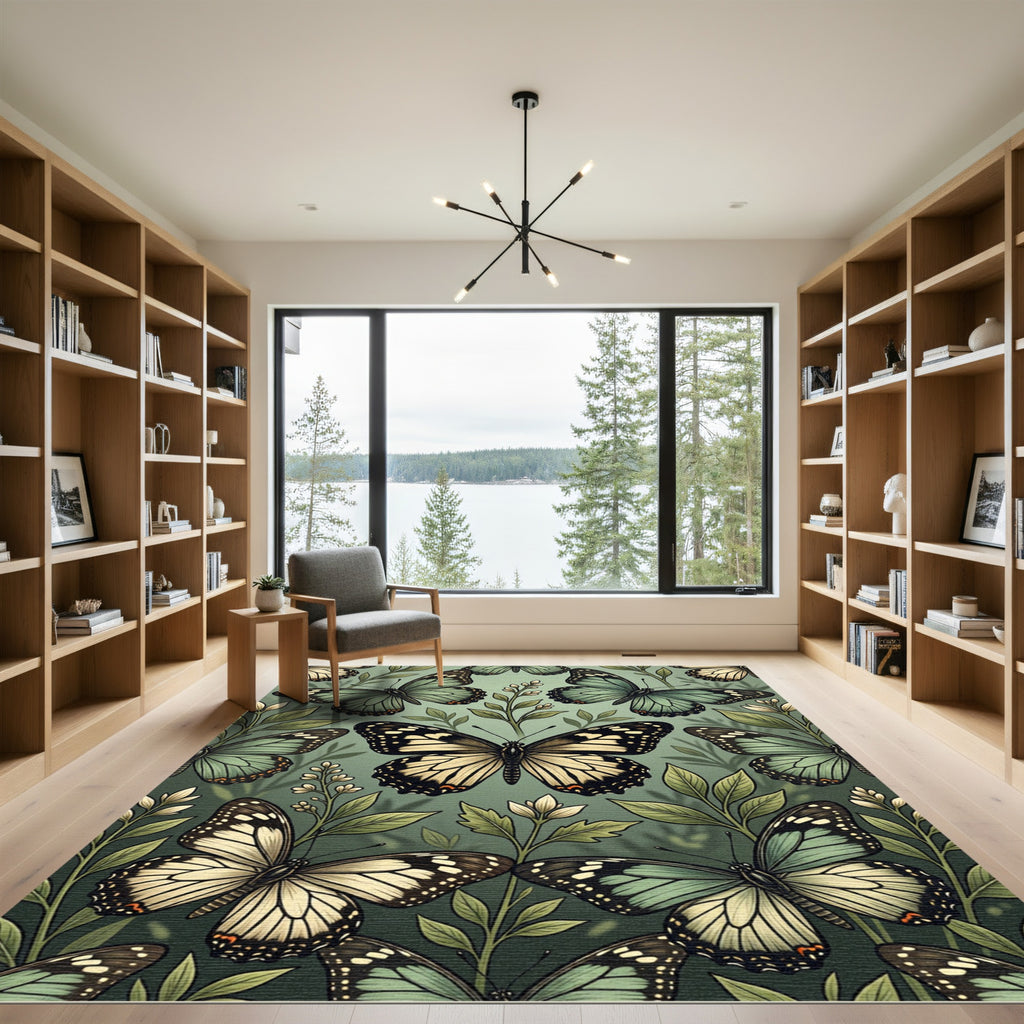 Ethereal Sage Butterfly Botanical Collage Rug