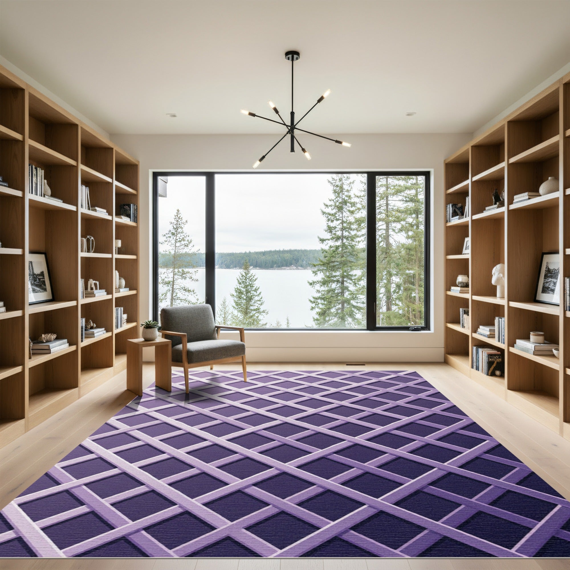 Lavender Geometric Diamond Lattice Rug