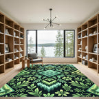 Green Floral Zigzag Ikat Rug