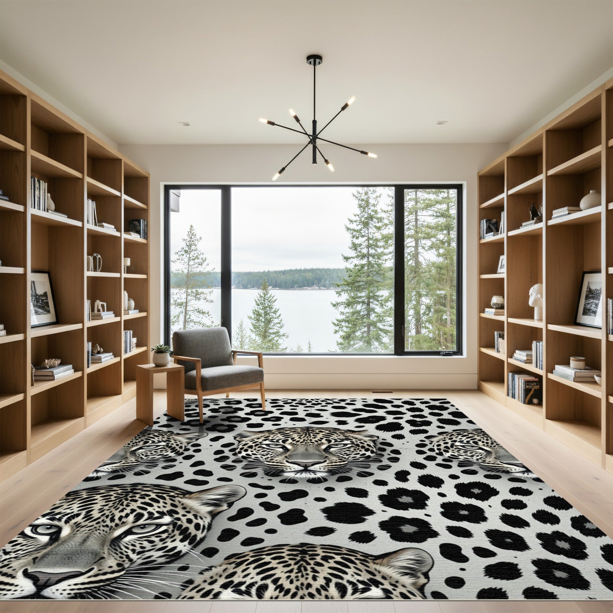 Monochrome Leopard Portrait Arrangement Rug
