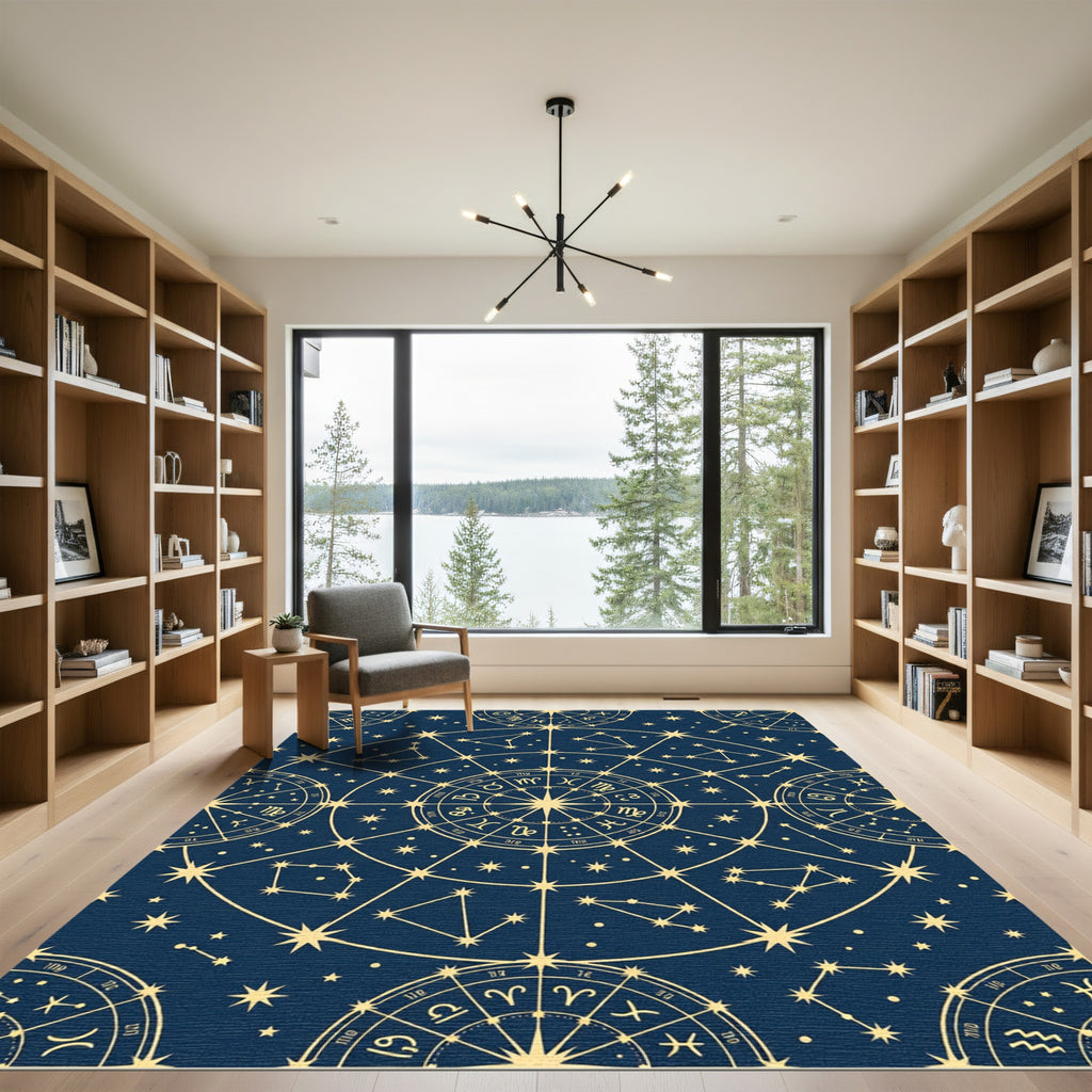 Celestial Navy Gold Zodiac Constellation Rug