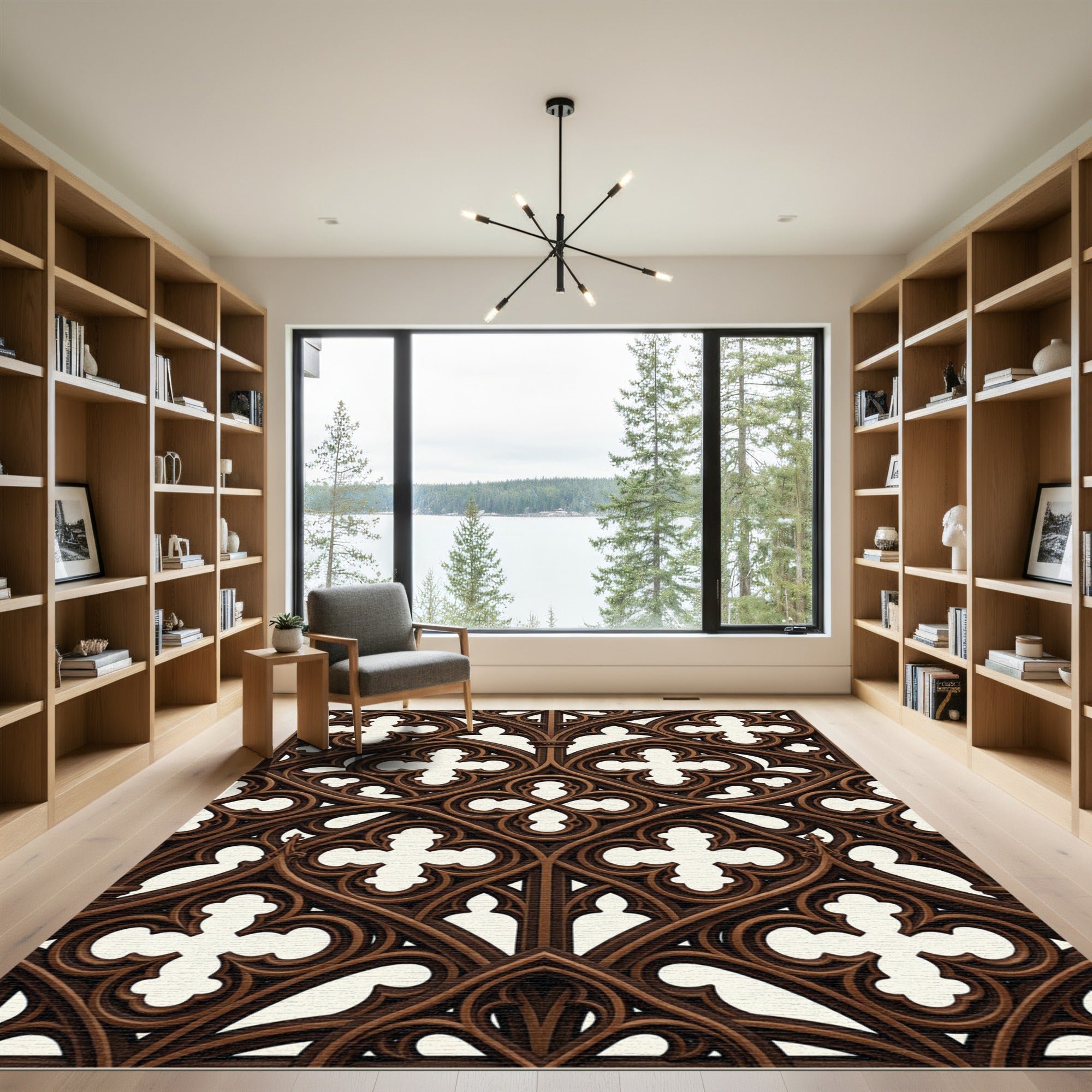 Gothic Brown Ornate Quatrefoil Lattice Rug