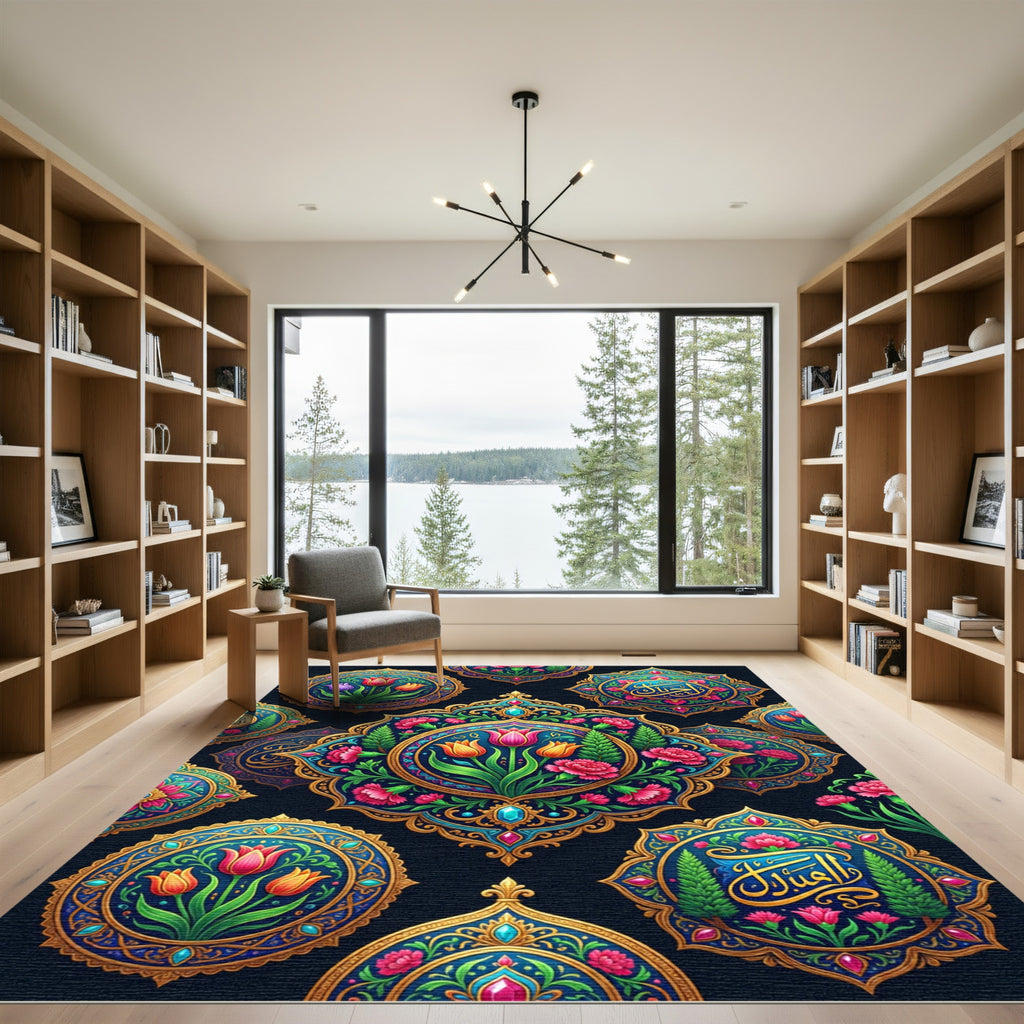 Luxurious Floral Medallion Jewel Art Rug