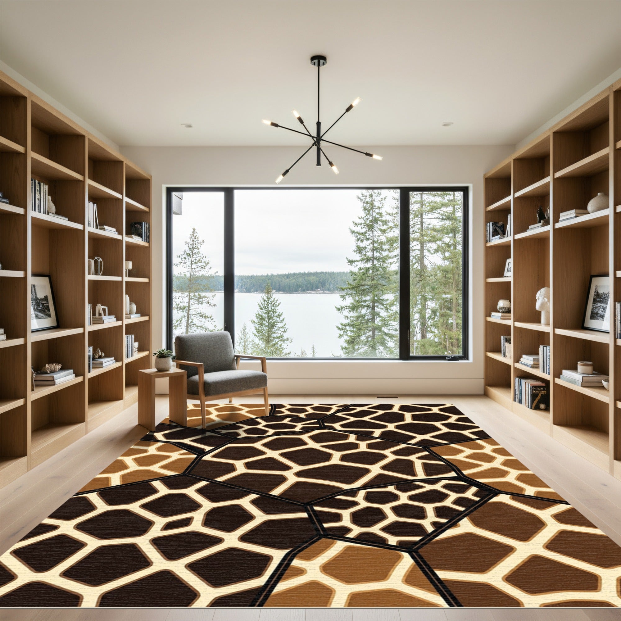 Contemporary Earthy Brown Giraffe Mosaic Rug