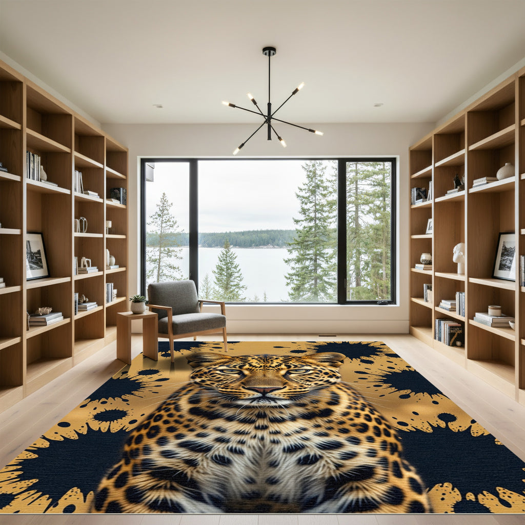 Golden Leopard Splatter Court Rug