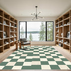 Sage Green and Cream Checkerboard Grid Rug