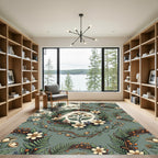Sage Green Botanical Fern Wreath Rug
