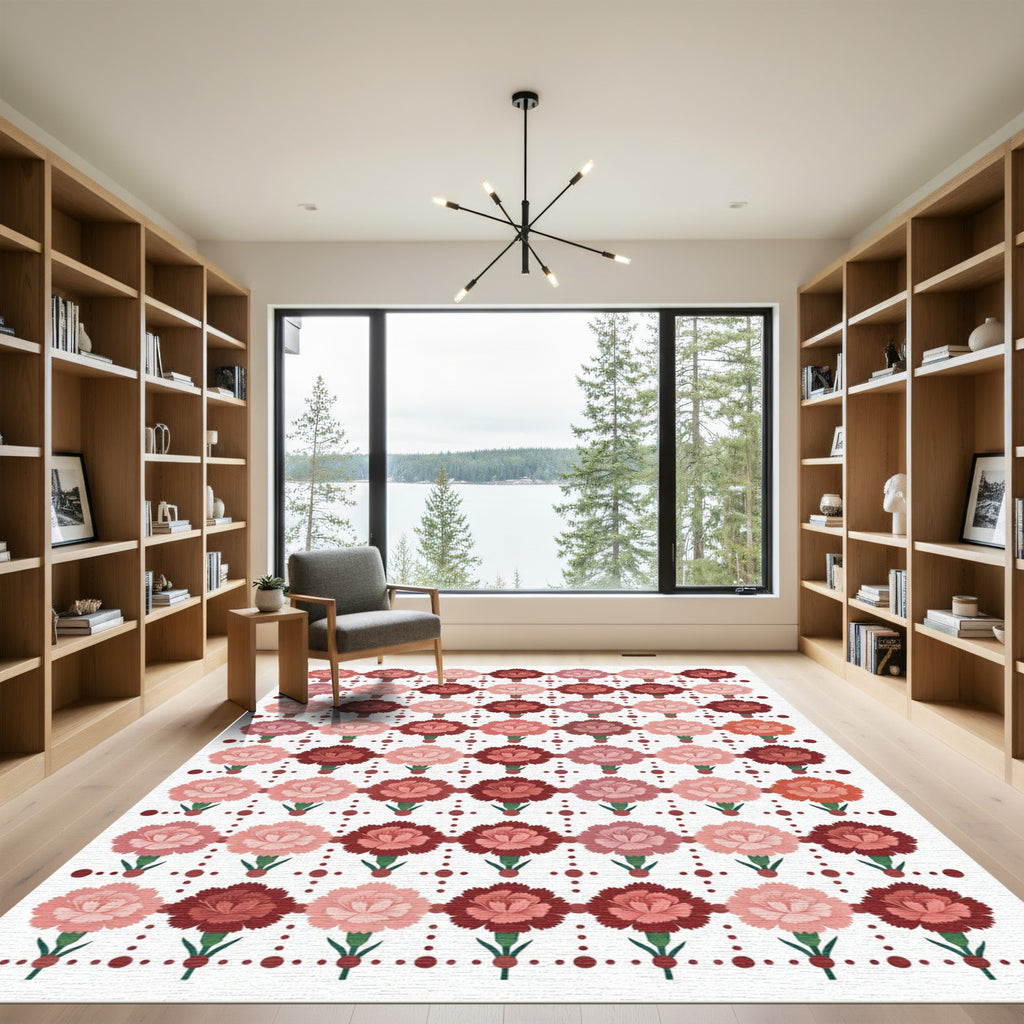 Red Pink Carnation Garden Arrangement Rug