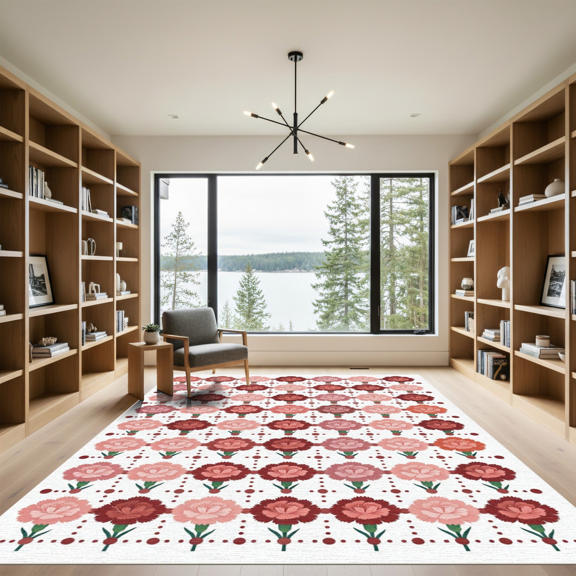 Red Pink Carnation Garden Arrangement Rug