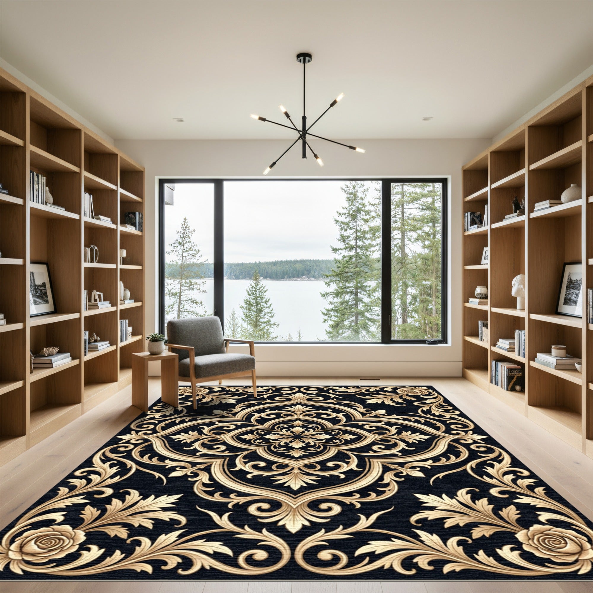 Golden Rose Scrollwork Medallion Rug