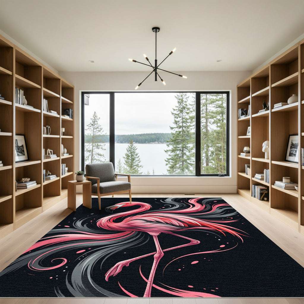 Vibrant Pink Flamingo Noir Swirl Rug