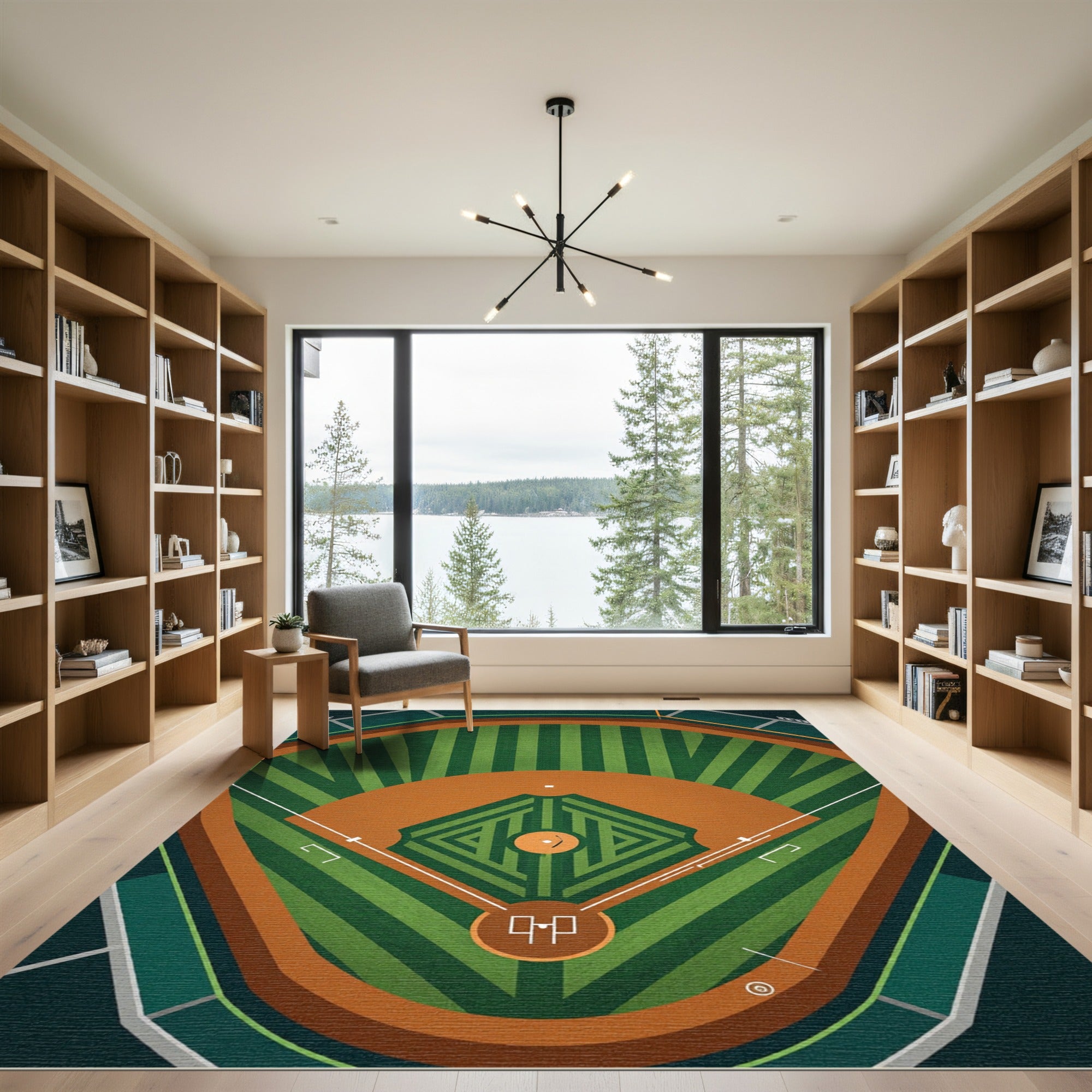 Geometric Green Baseball Field Arena Rug