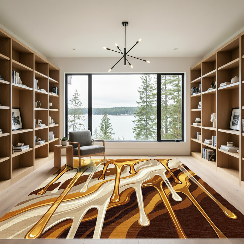 Golden Caramel and Cream Abstract Drip Rug