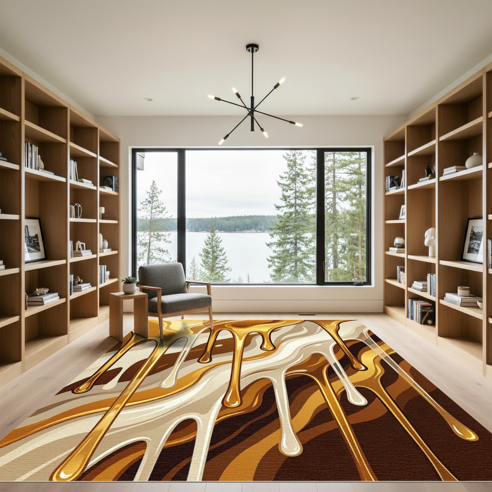 Golden Caramel and Cream Abstract Drip Rug