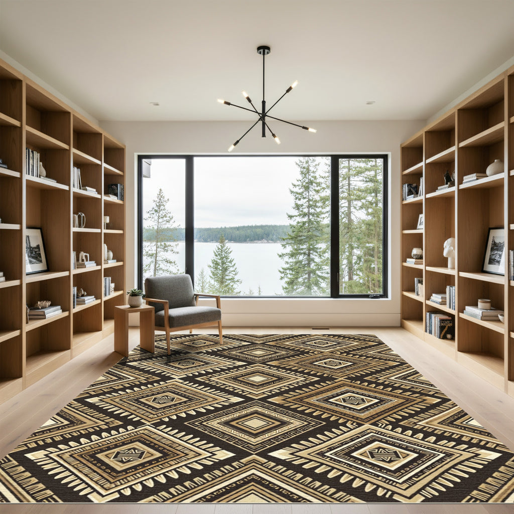 Tribal Brown Diamond Geometric Rug