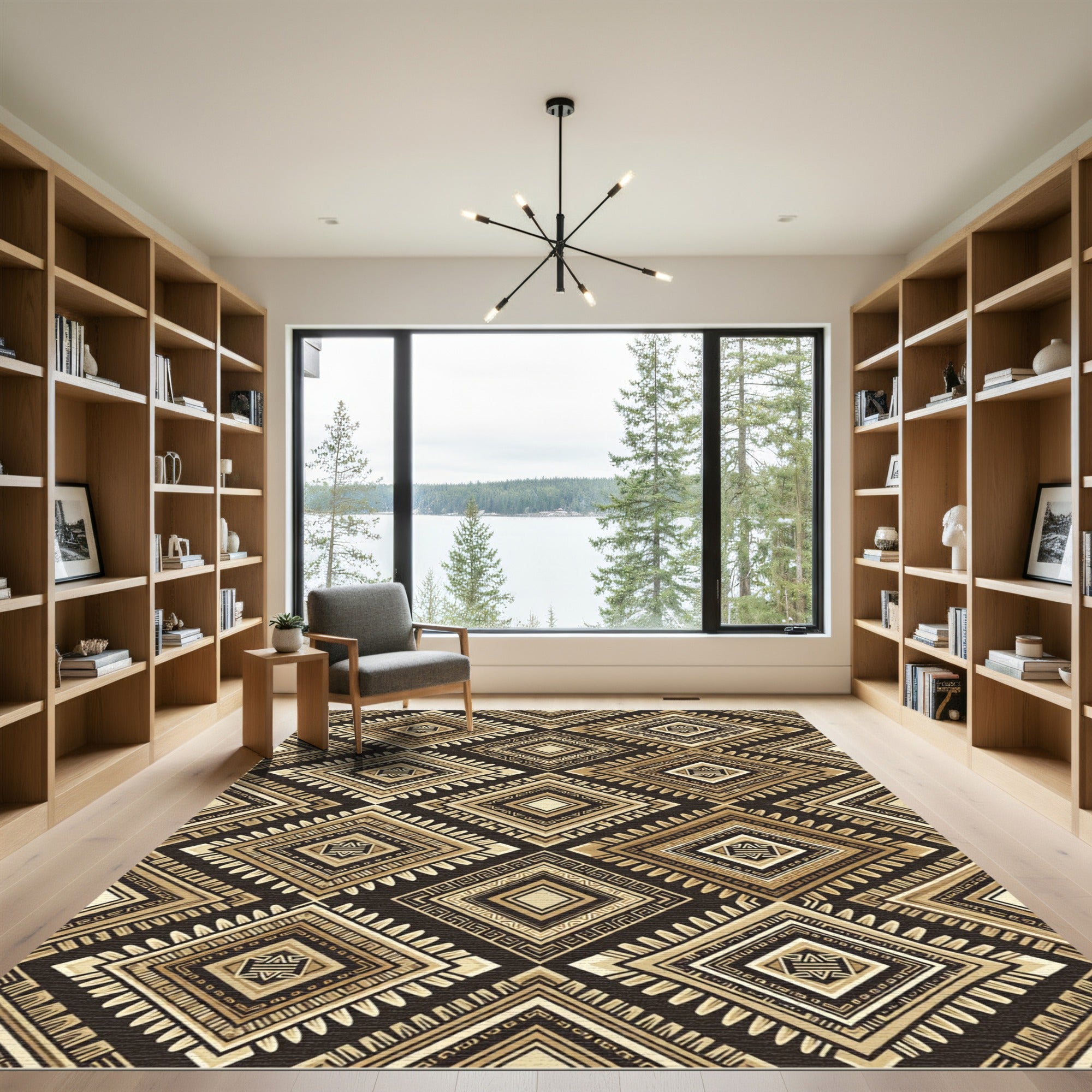 Tribal Brown Diamond Geometric Rug