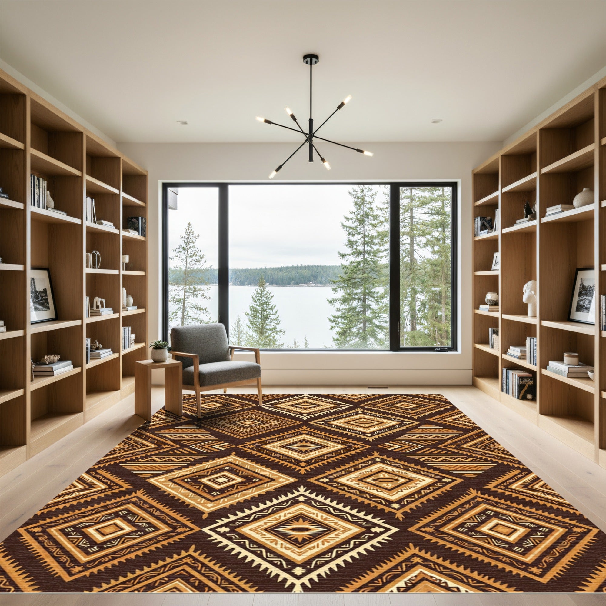 Earthy Brown Geometric Aztec Diamond Rug