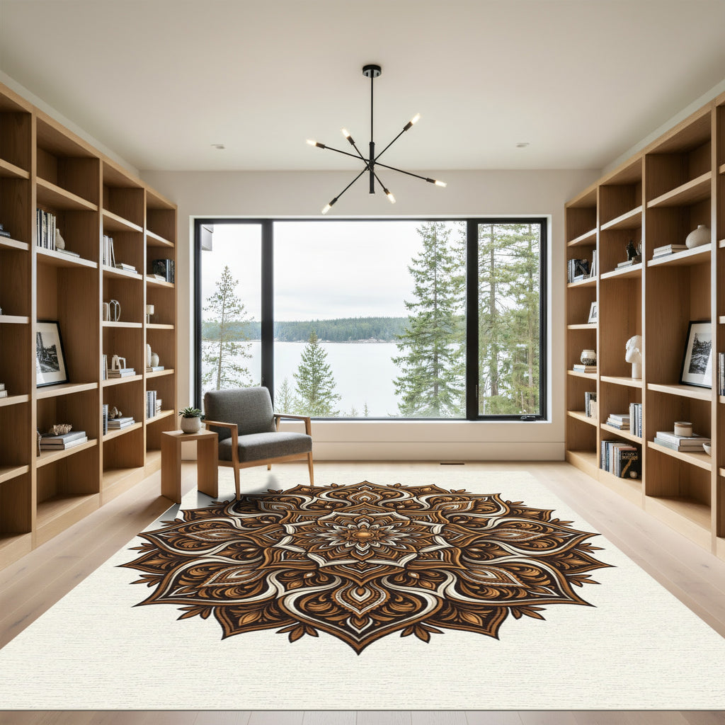 Ornate Brown Mandala Flower Radiance Rug