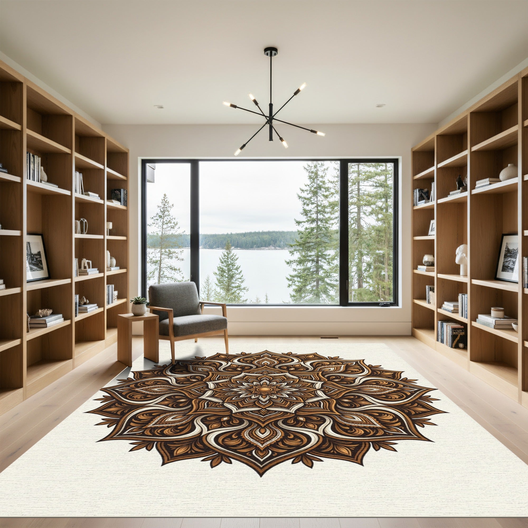Ornate Brown Mandala Flower Radiance Rug