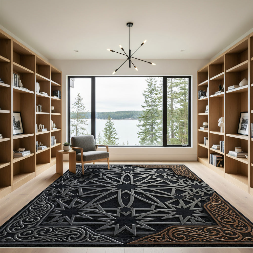 Silver Bronze Geometric Starburst Harmony Rug