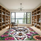 Whimsical Floral Butterfly and Bee Meadow Rug