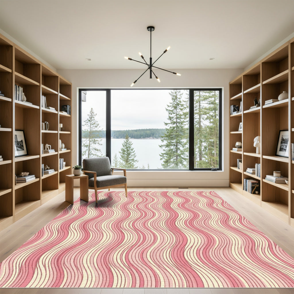 Pastel Pink Wavy Stripe Abstraction Rug