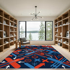 Geometric Red and Blue Abstract Arrows Rug
