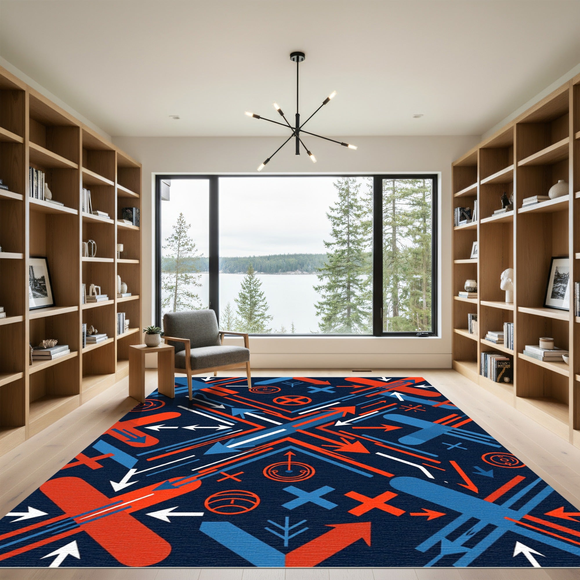 Geometric Red and Blue Abstract Arrows Rug