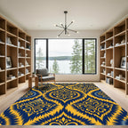 Royal Blue and Gold Damask Medallions Rug