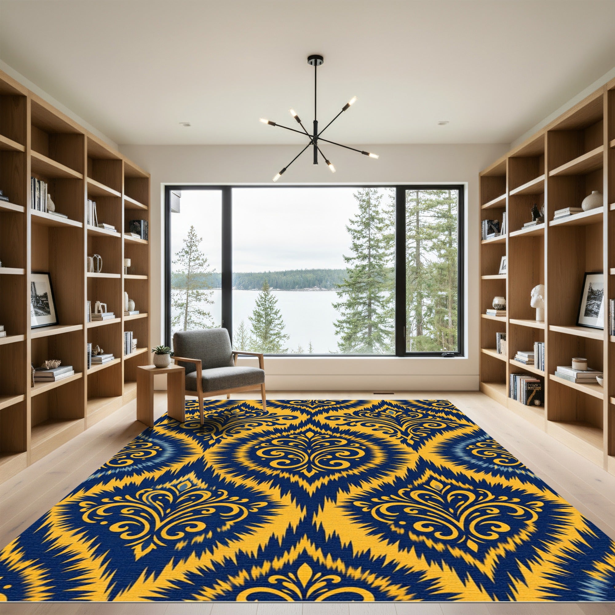 Royal Blue and Gold Damask Medallions Rug