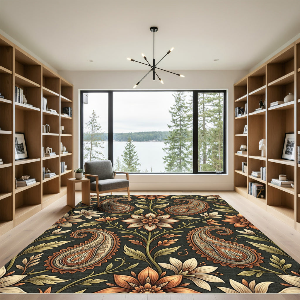 Rich Paisley Floral Botanical Illustration Rug