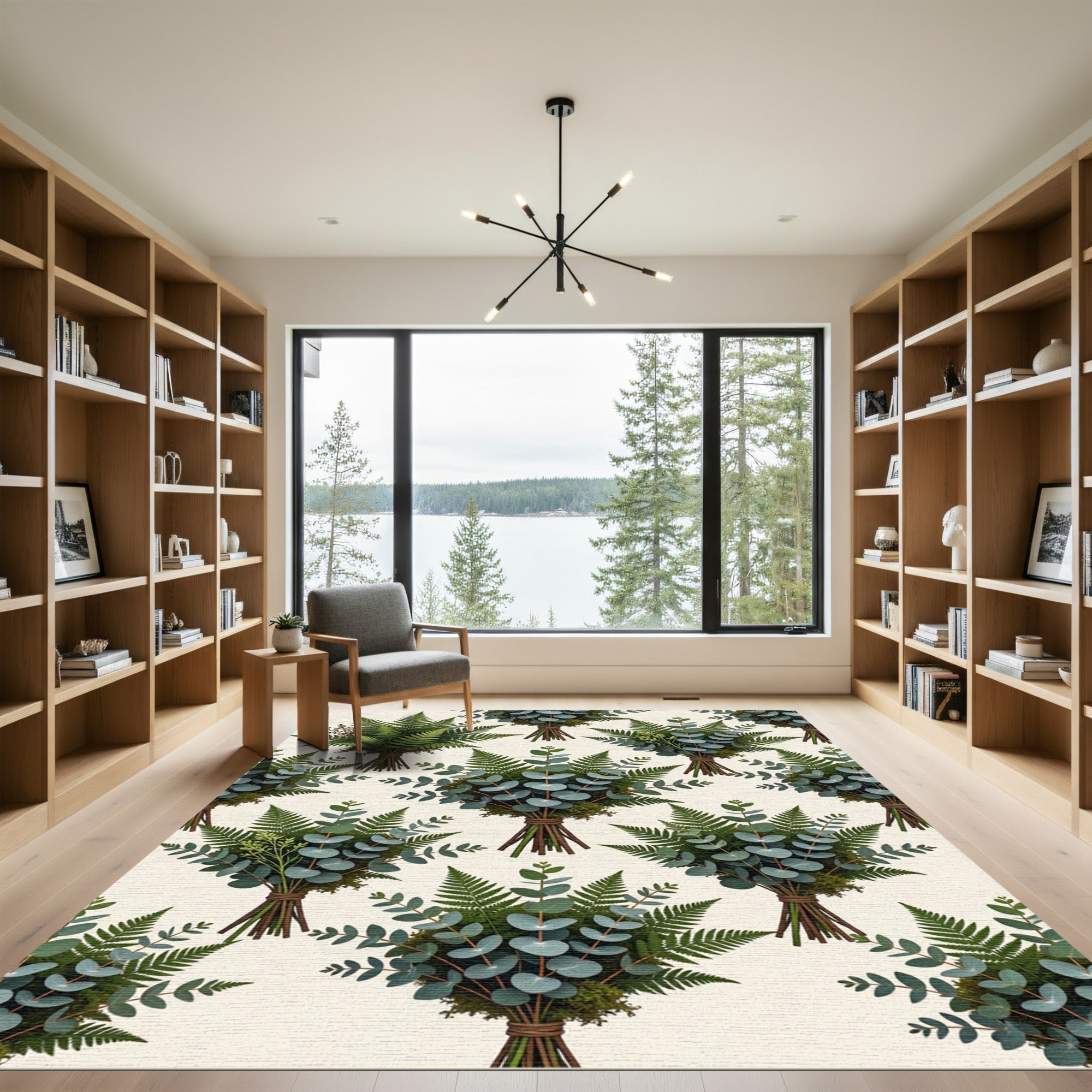 Green Fern Eucalyptus Botanical Arrangement Rug