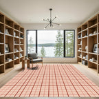 Salmon Pink Grid Geometric Rug