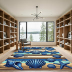 Coastal Blue Shell and Starfish Planks Rug