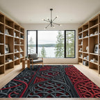 Crimson and Charcoal Interlocking Celtic Knot Rug